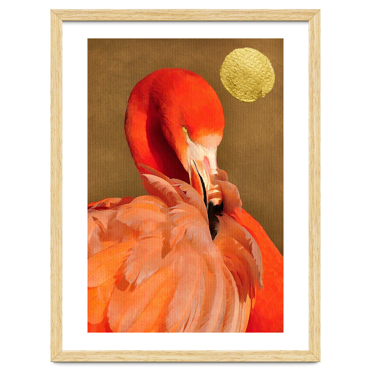 Flamingo With Golden Sun