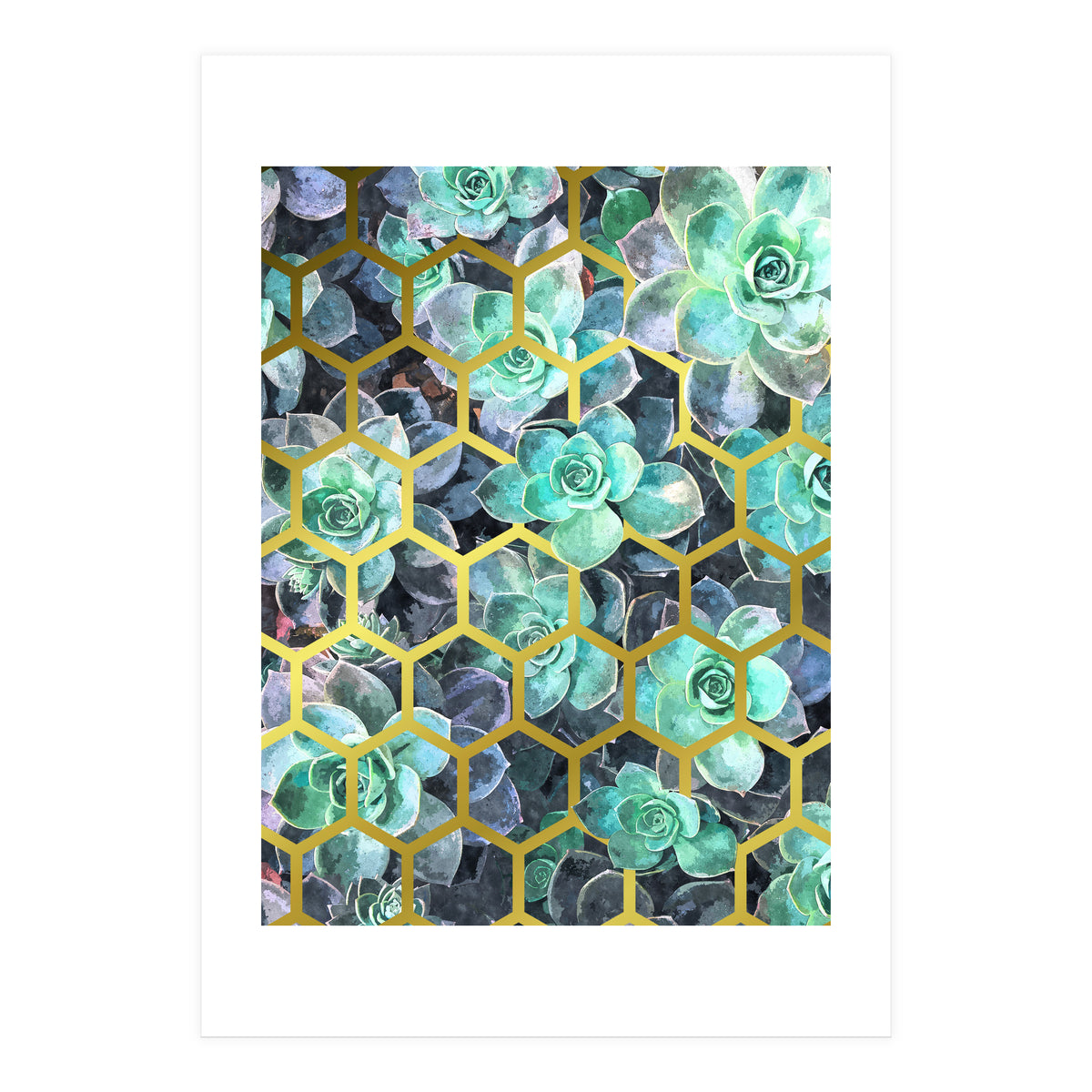 Succulents and Gold Geometric (Print Only)