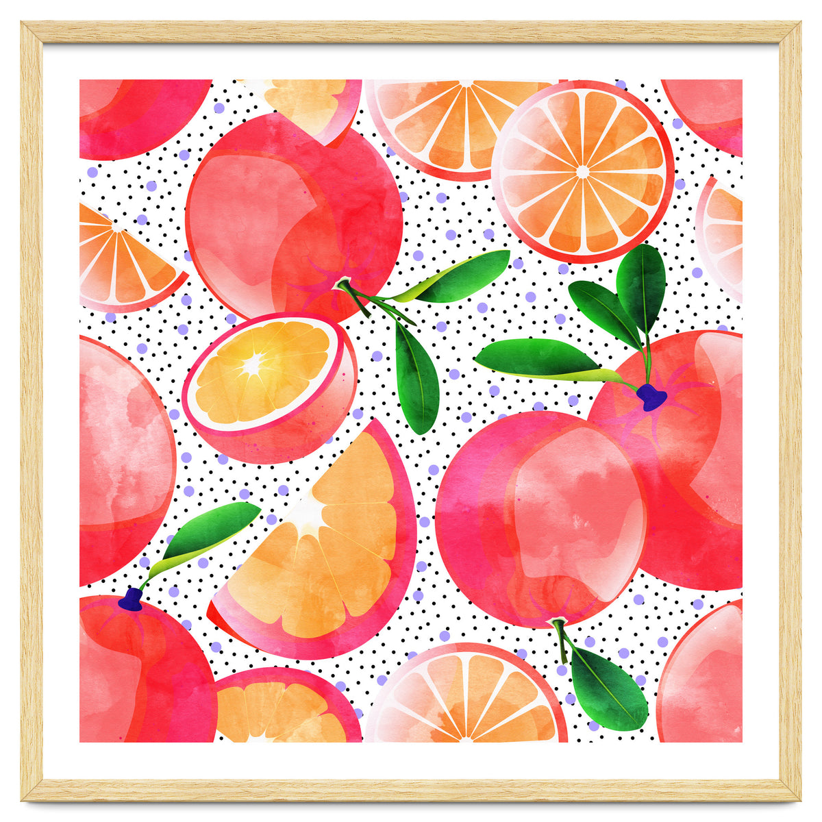 Citrus Tropical | Juicy Fruits Polka Dots | Food Orange Grapefruit Pink Watercolor Botanica