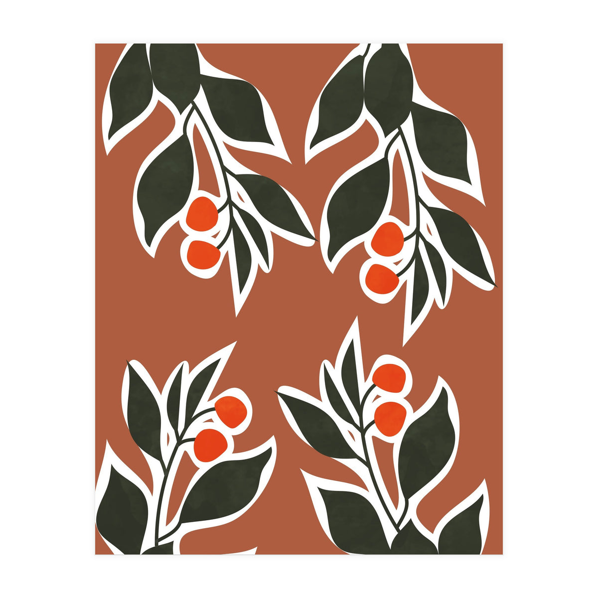 Red Cherry Leaf Boho Botanical II (Print Only)