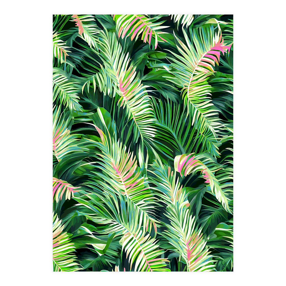 Palm & Peace Art Print, Tropical Botanical Jungle Canvas Print, Nature Painting Plants Forest Poster (Print Only)