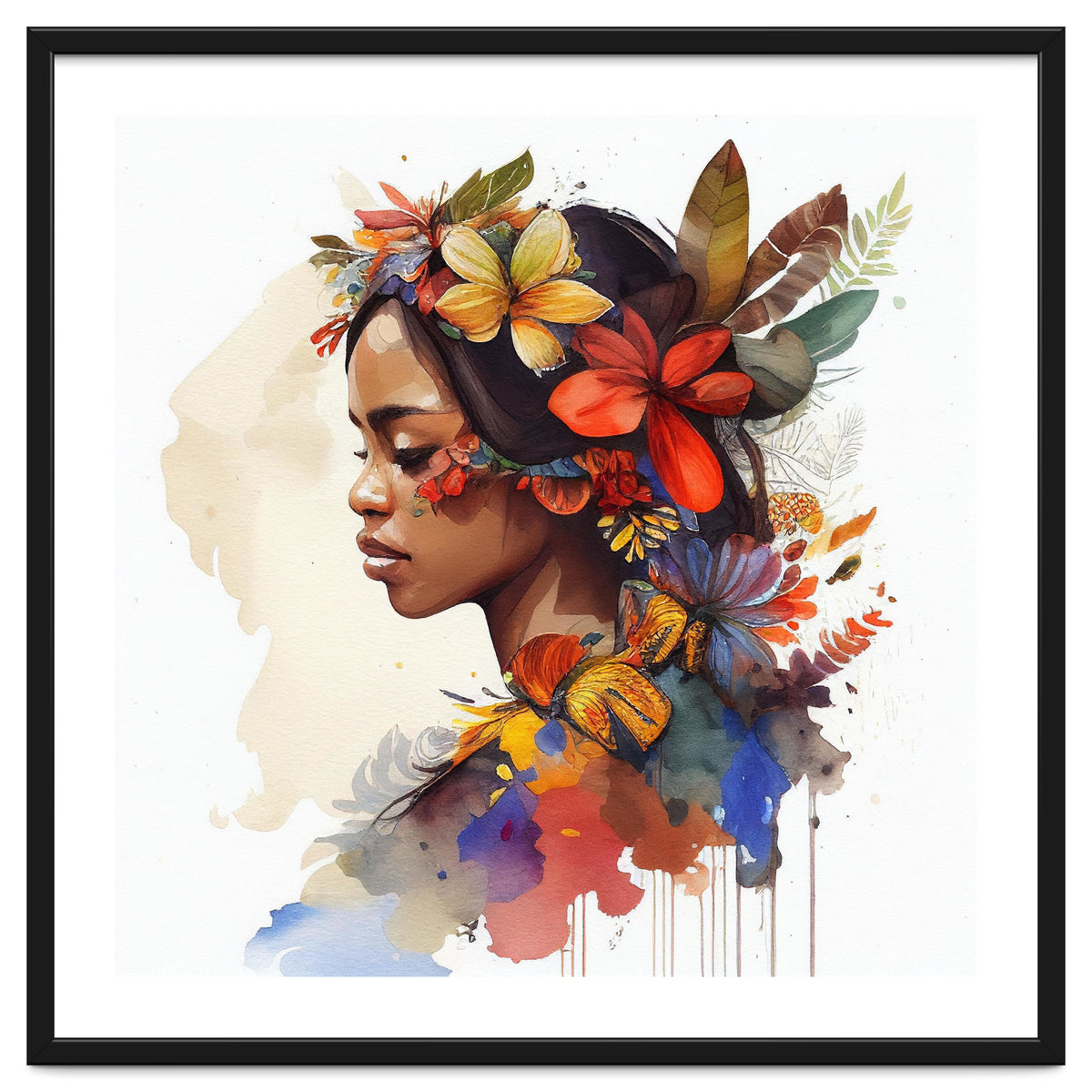 Watercolor Floral Indonesian Native Woman #4