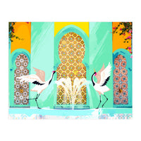 Moroccan Courtyard | Heron Animal Wildlife & Ethnic Vintage Architecture | Royal Fountain Palace (Print Only)