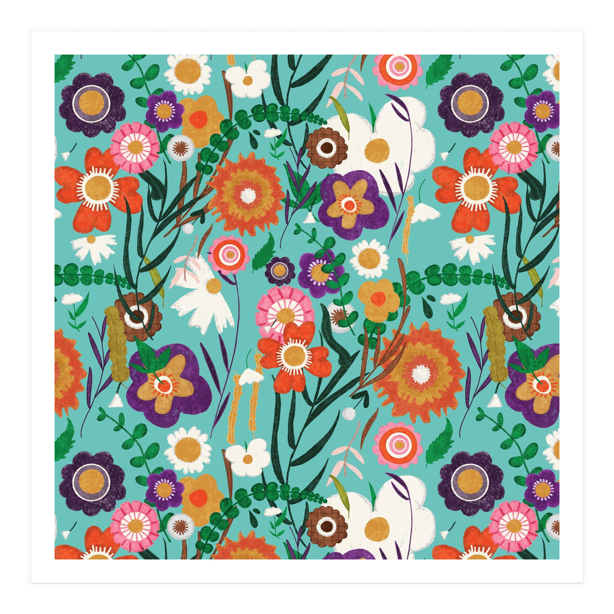 Folk Spring Floral Blue  (Print Only)