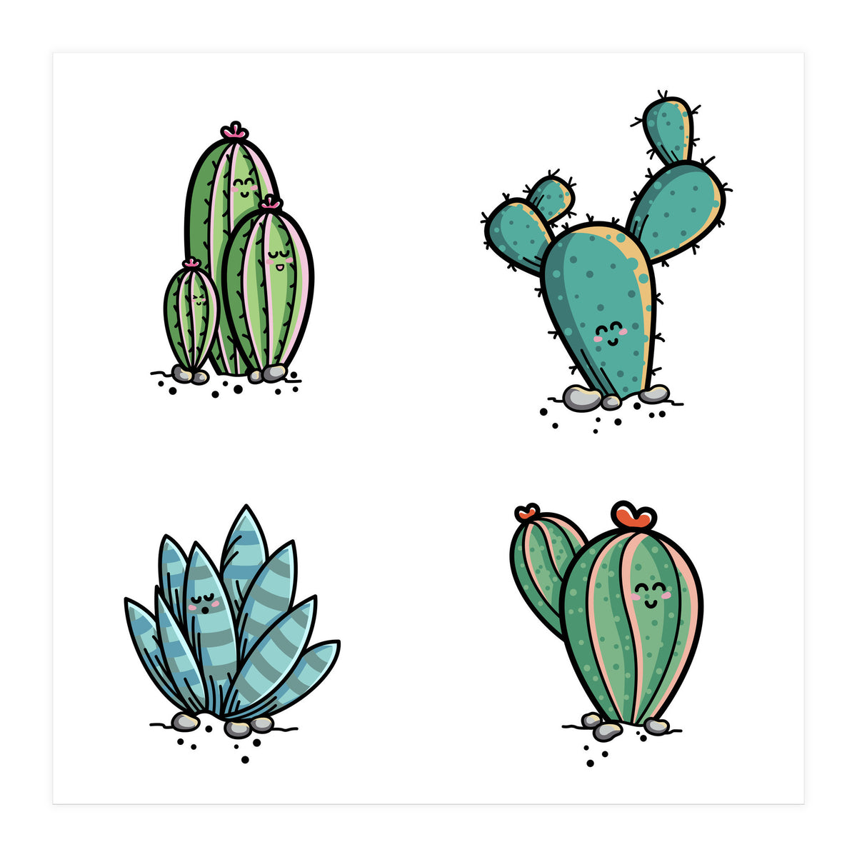 Kawaii Cute Cacti Desert Plants (Print Only)