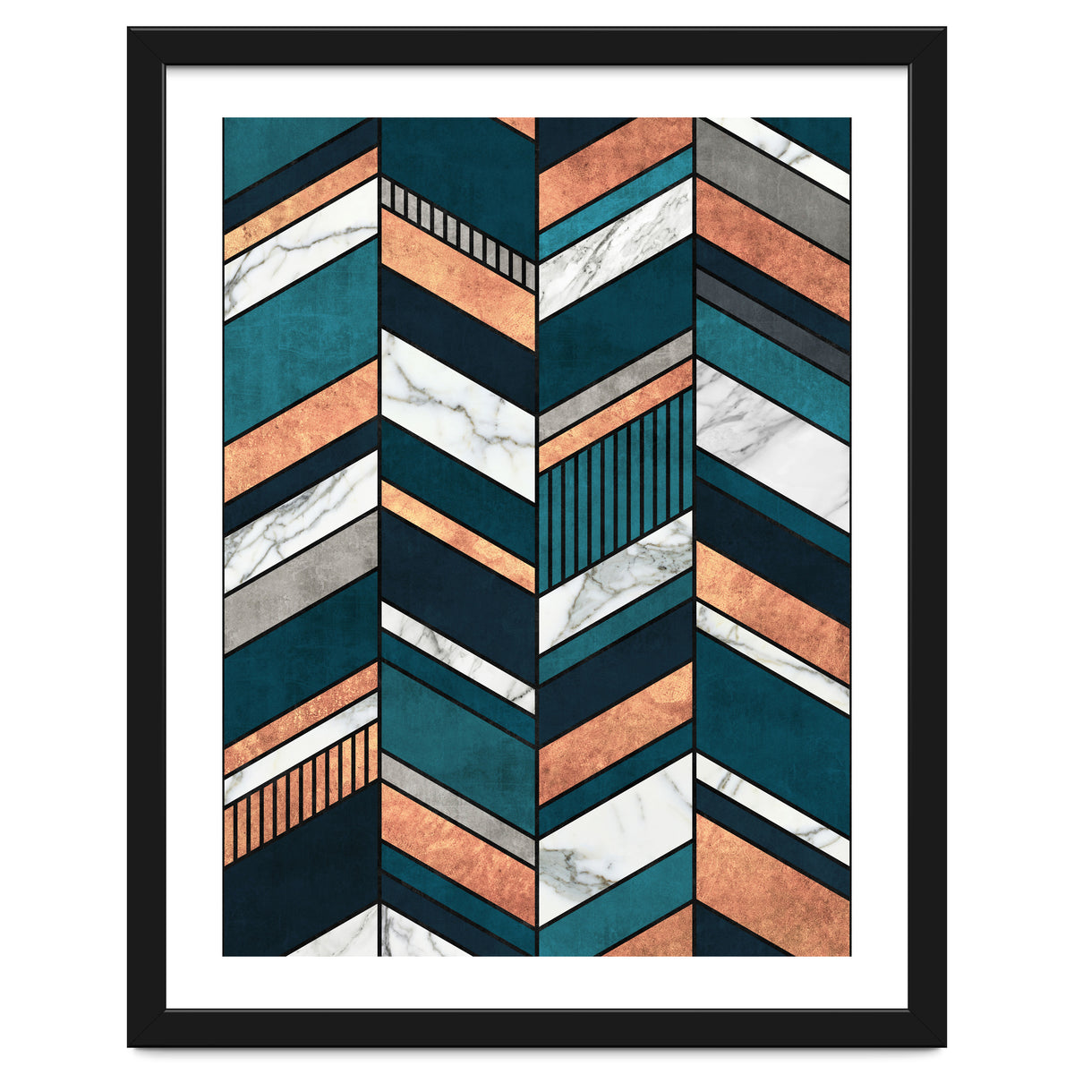 Abstract Chevron Pattern - Copper, Marble, and Blue Concrete