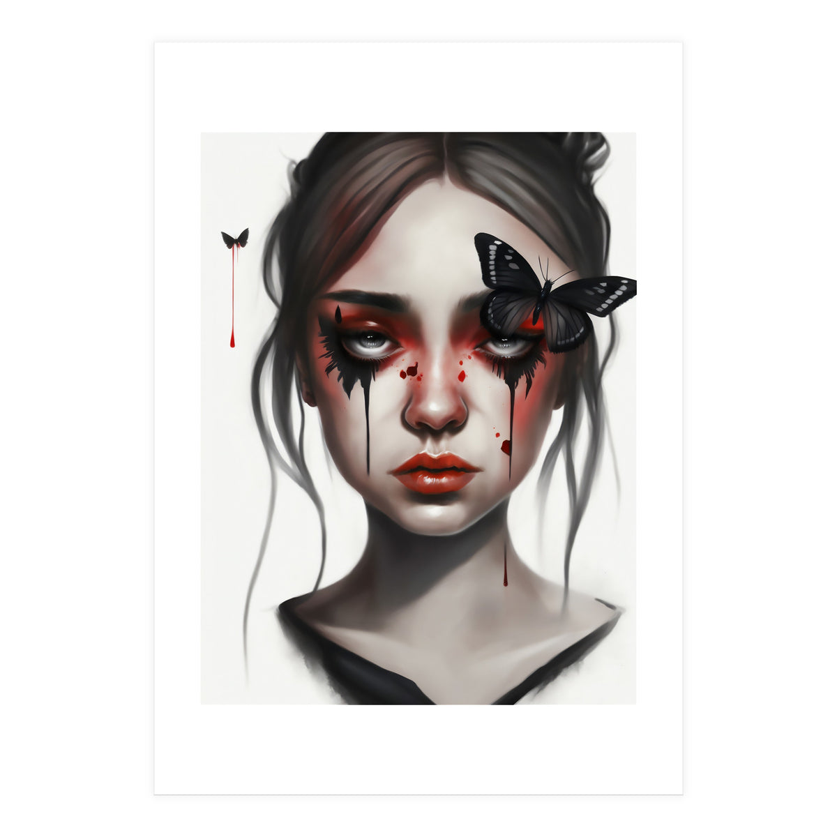 Goth Girl With Butterflies Portrait (Print Only)