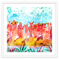 Save The Tropics Series Flamingo Flock Watercolor Painting