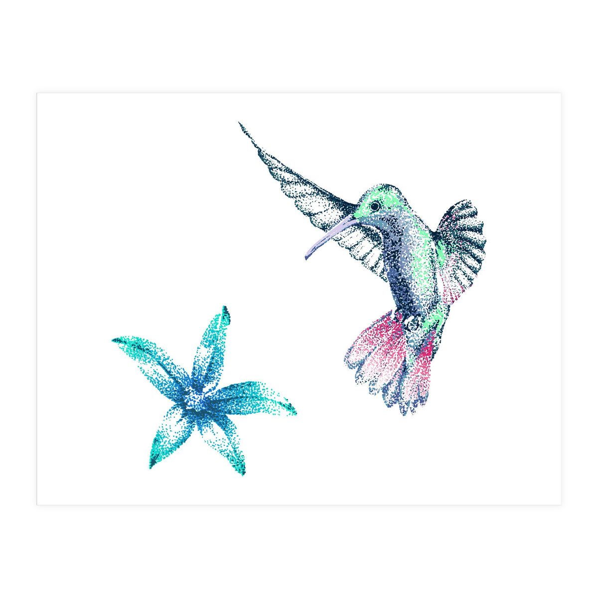 Green Hummingbird And Tropical Flower (Print Only)