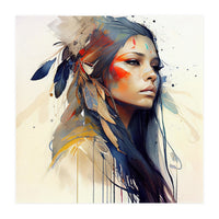 Watercolor Floral Indian Native Woman #13 (Print Only)