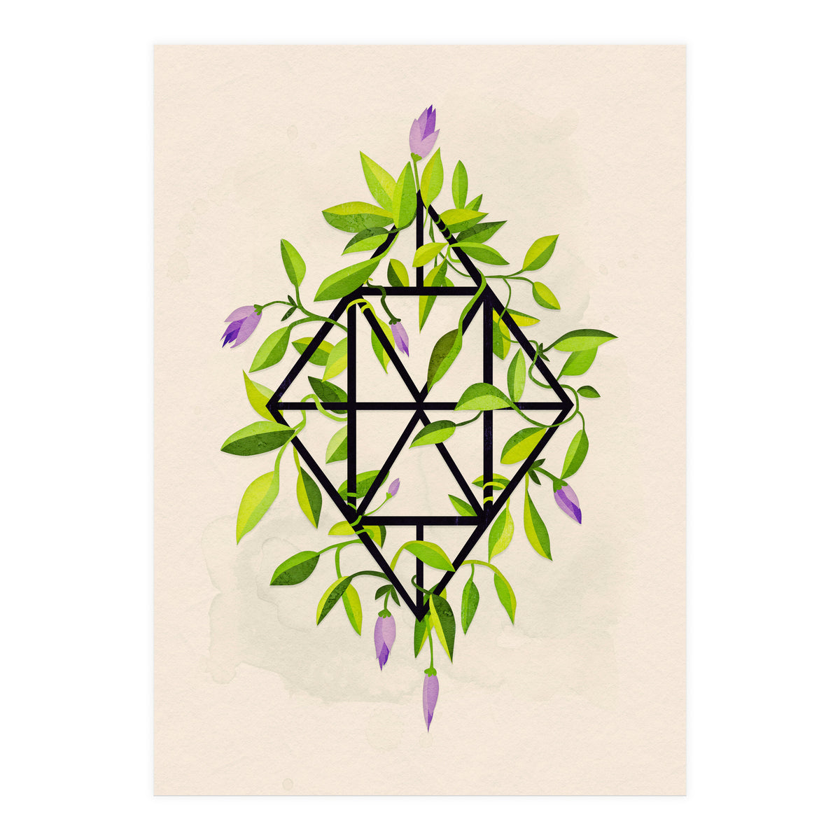 Geometric frame with leaves and flowers (Print Only)