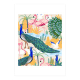 Utopia, Tropical Wildlife Animals, Flamingo Peacock Seagull Vintage Botanical Palm (Print Only) thumbnail