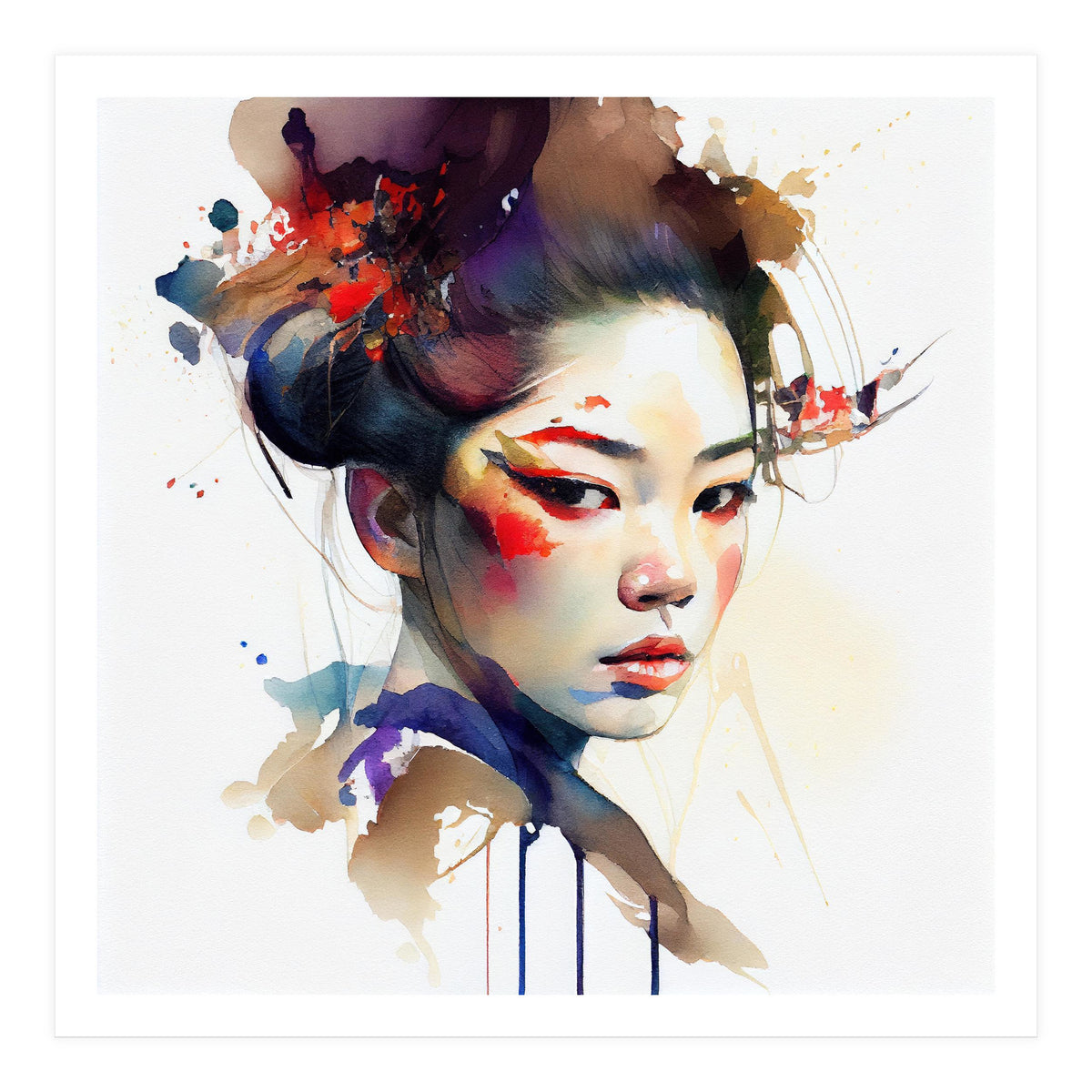 Watercolor Modern Geisha #1 (Print Only)