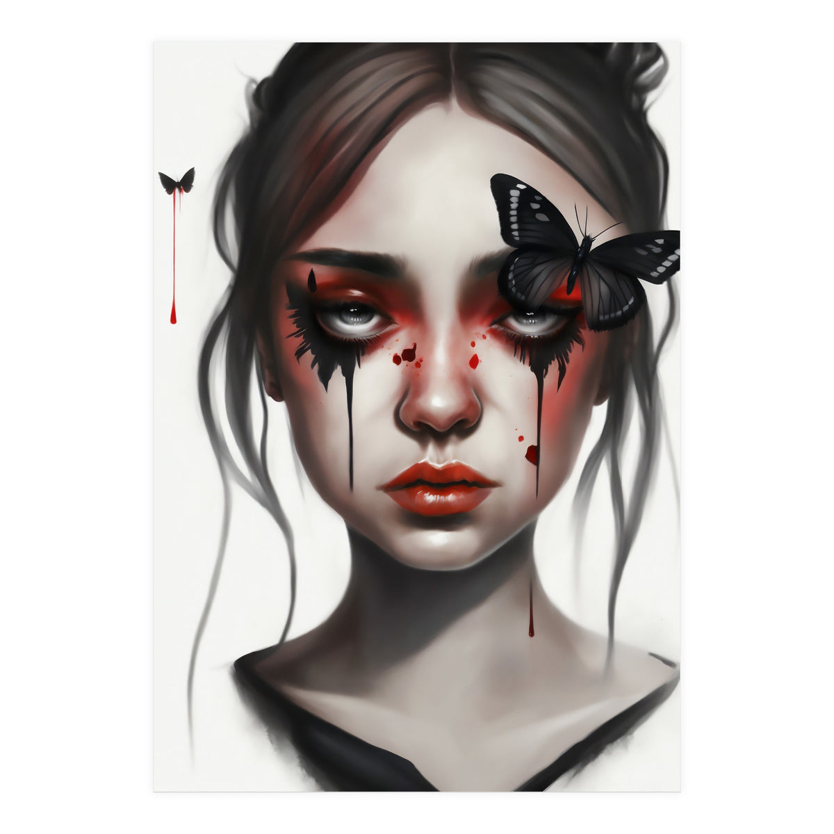 Goth Girl With Butterflies Portrait (Print Only)