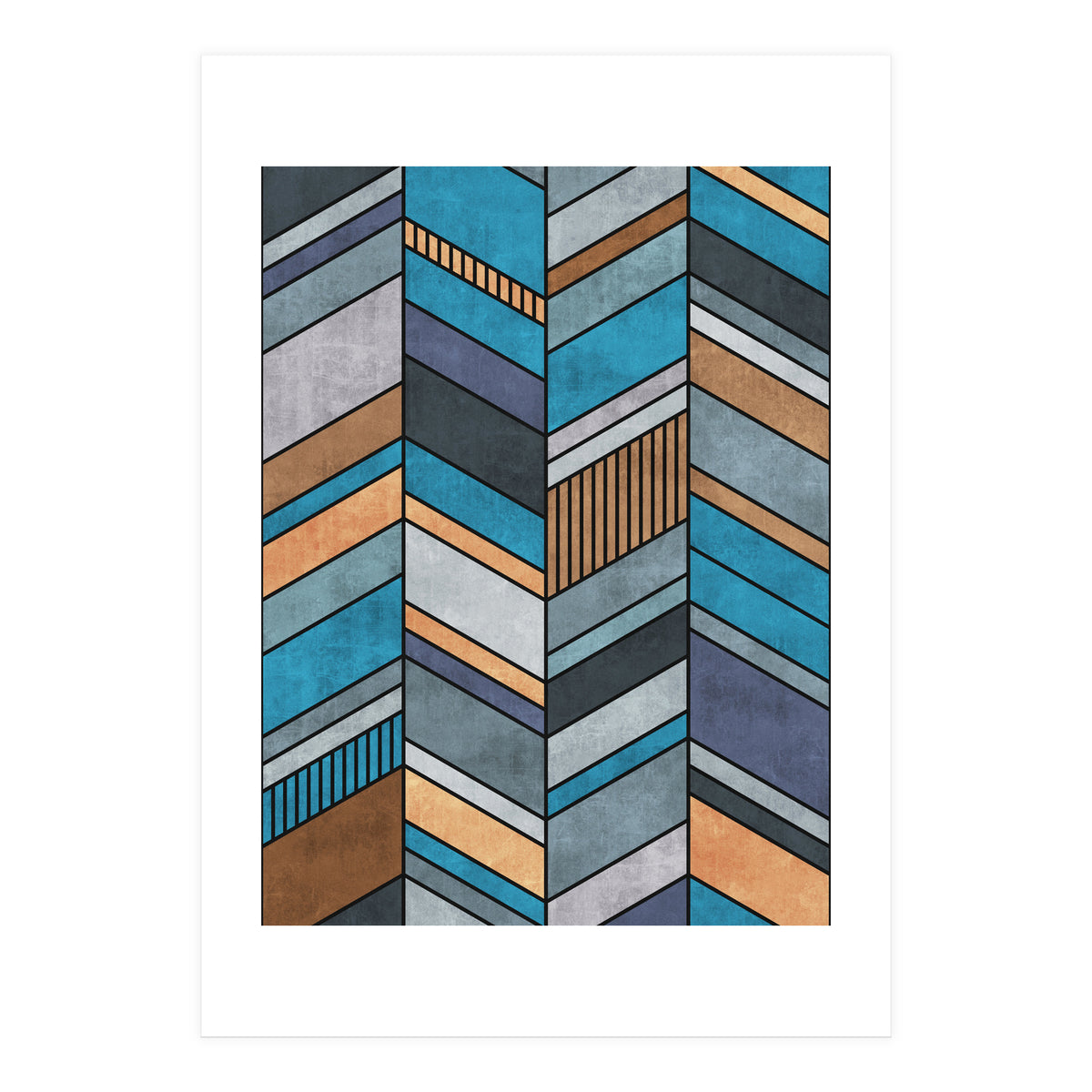 Colorful Concrete Chevron Pattern - Blue, Grey, Brown (Print Only)