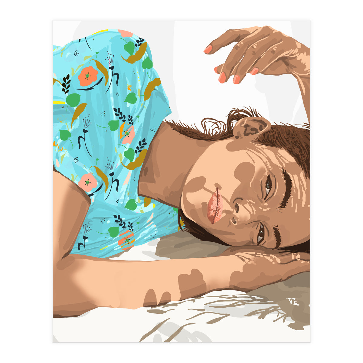 Feel the Sun from Both Sides, Summer Bohemian Woman Illustration, Vibrant Colorful Portrait Painting (Print Only)