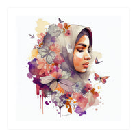 Watercolor Floral Muslim Arabian Woman #6 (Print Only)