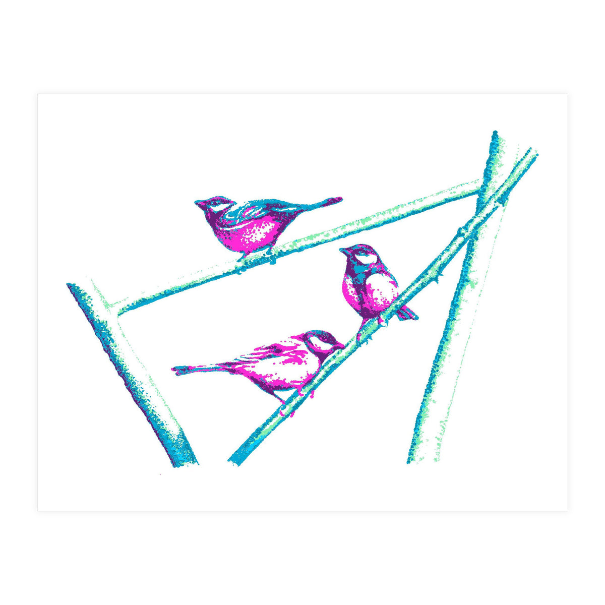 Garden Birds On A Branch (Print Only)