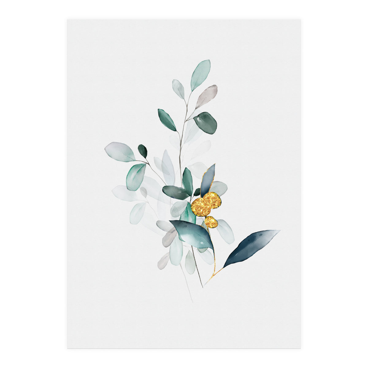 Modern Botanical Gold & Sage Study 02  (Print Only)