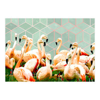 Flamingle Abstract Digital, Flamingo Wildlife Painting, Birds Geometric Collage  (Print Only)