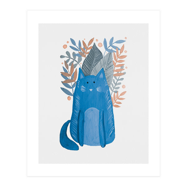 Cute blue cat and branches (Print Only)