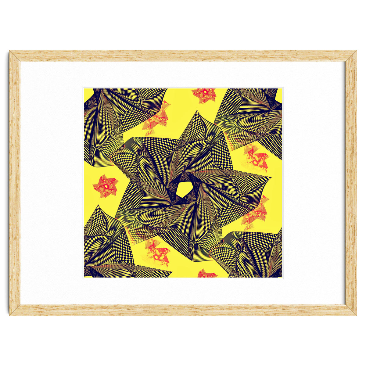 Black flowers on yellow background.