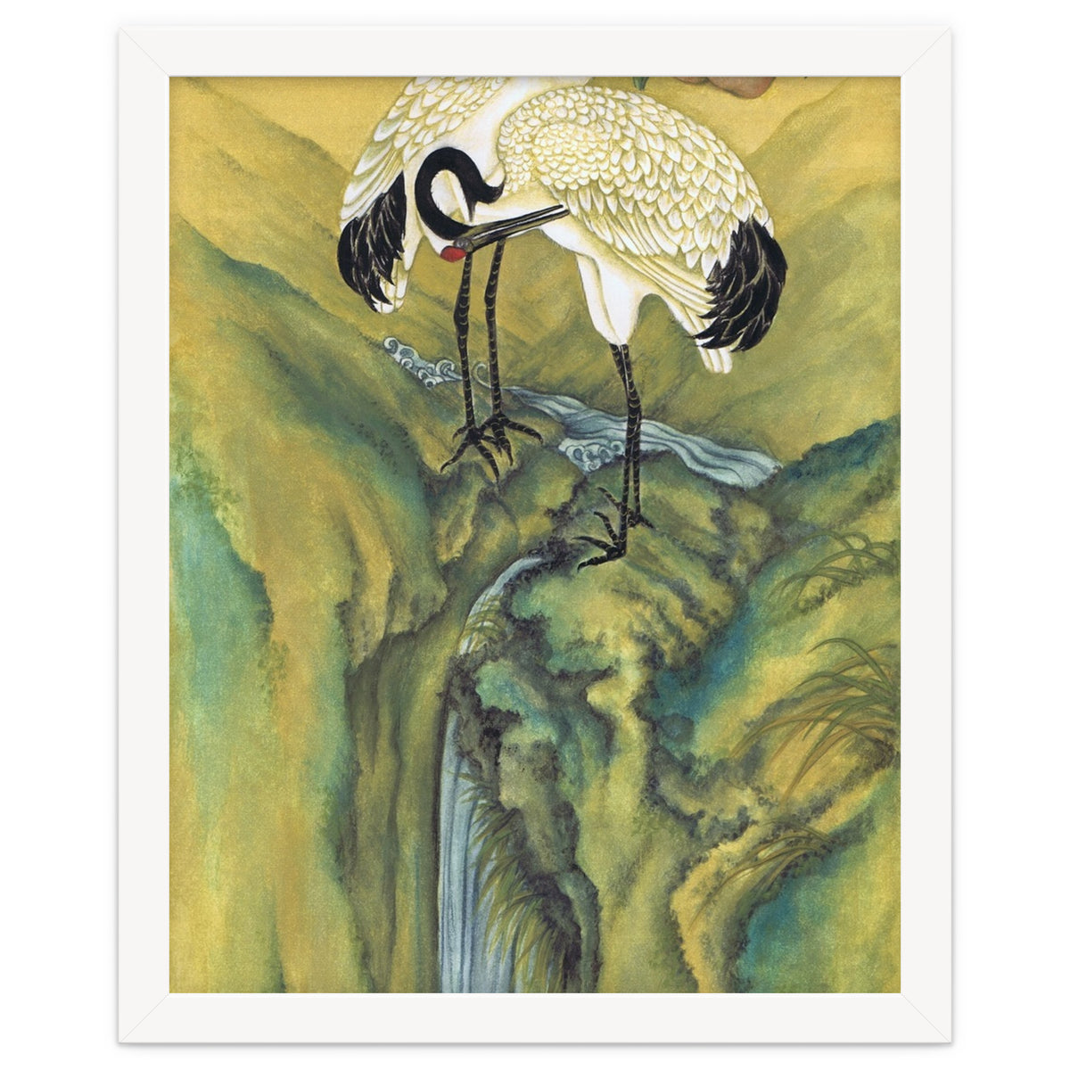 Cranes At The Top Of A Waterfall