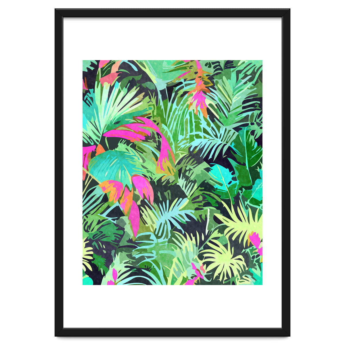 Tropical Jungle, Botanical Nature Plants, Palm Forest Bohemian Watercolor, Modern Wild Painting