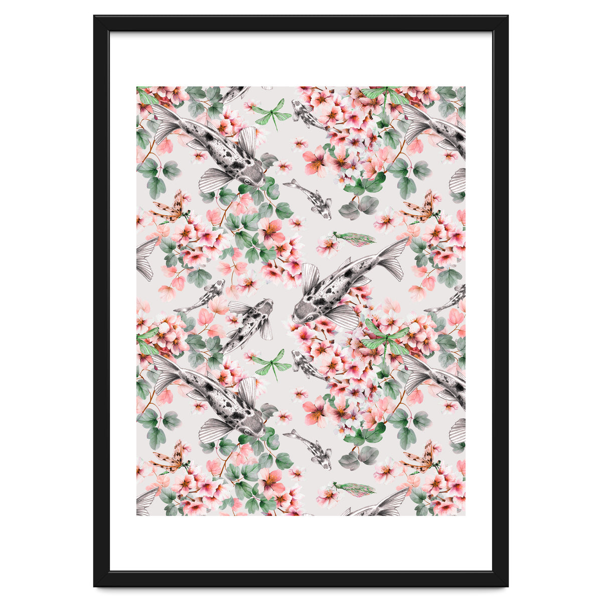 Asian fish among flowers