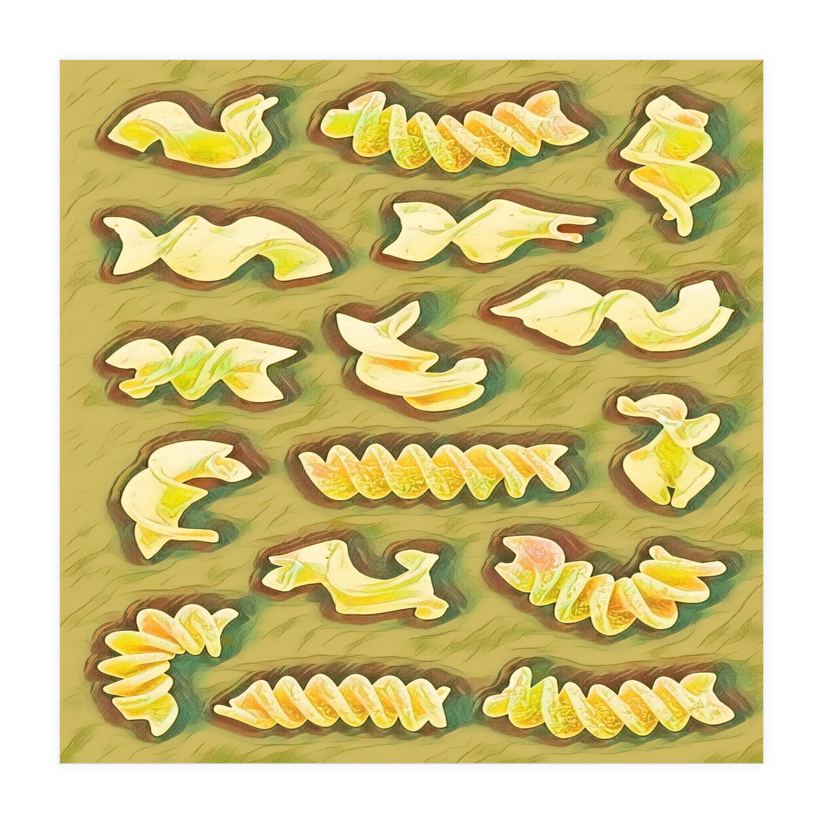 Pasta shapes fusilli and rotini (Print Only)