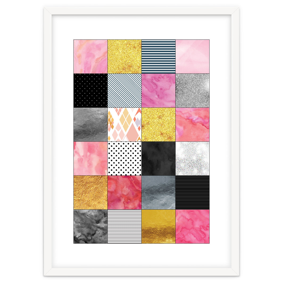 Pink Silver And Gold Quilt Art