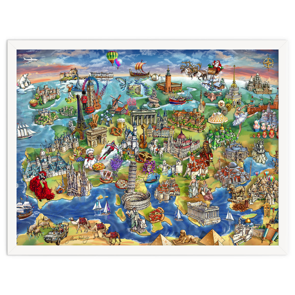 European World Wonders Illustrated Map