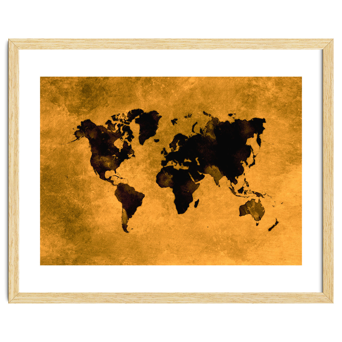 World Map black and yellow digital art