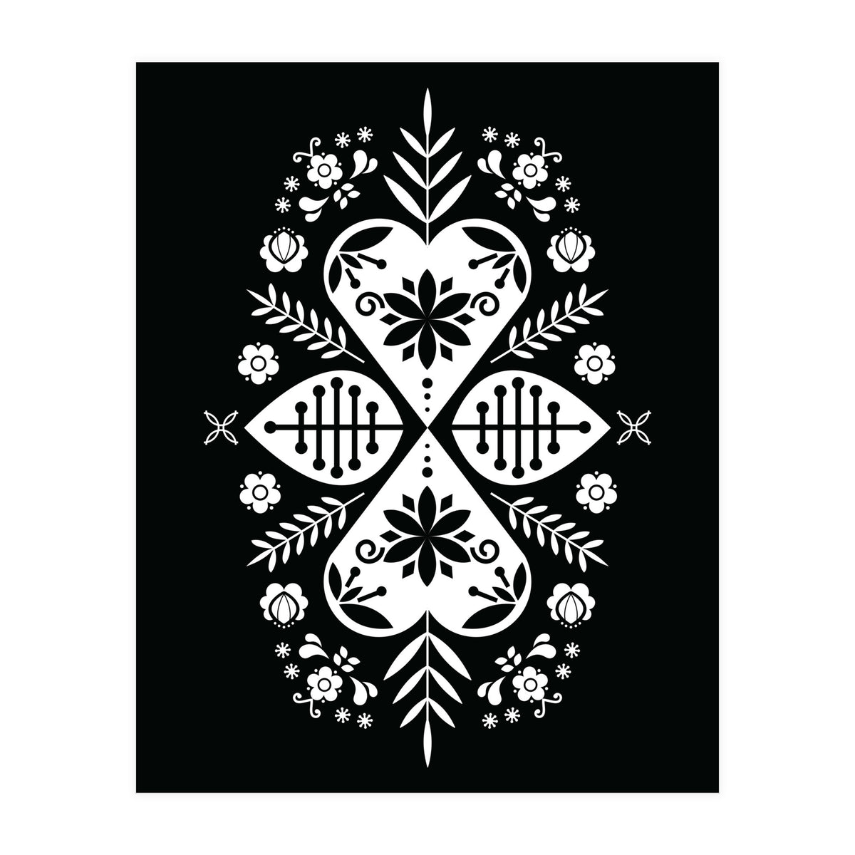 Scandinavian Folk Pattern Monochrome 01  (Print Only)