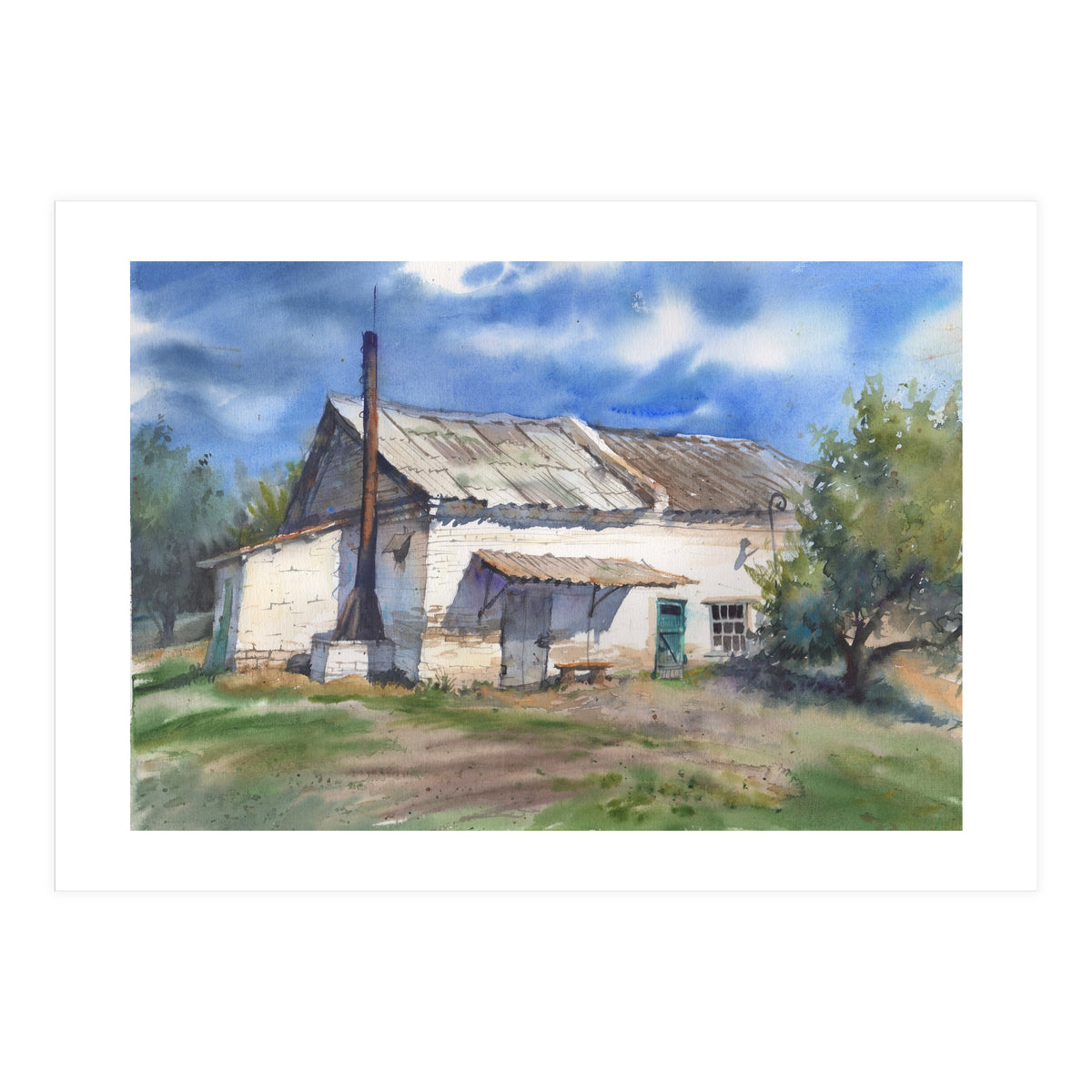 Country house. Watercolor painting art. (Print Only)