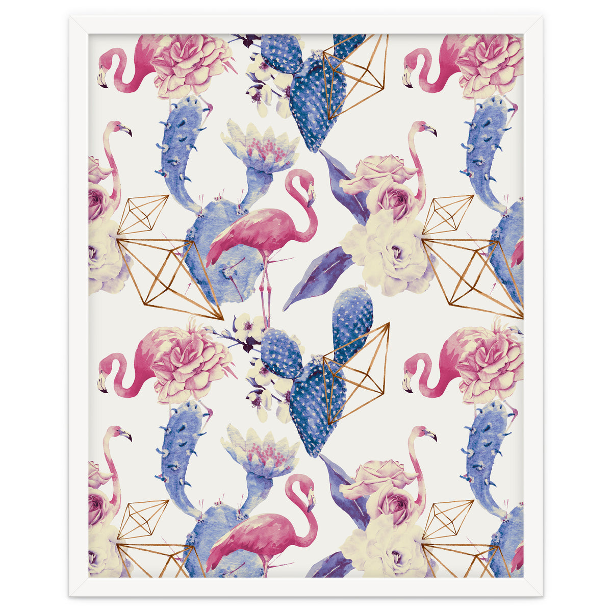 Flamingos, geometric and flowers 02