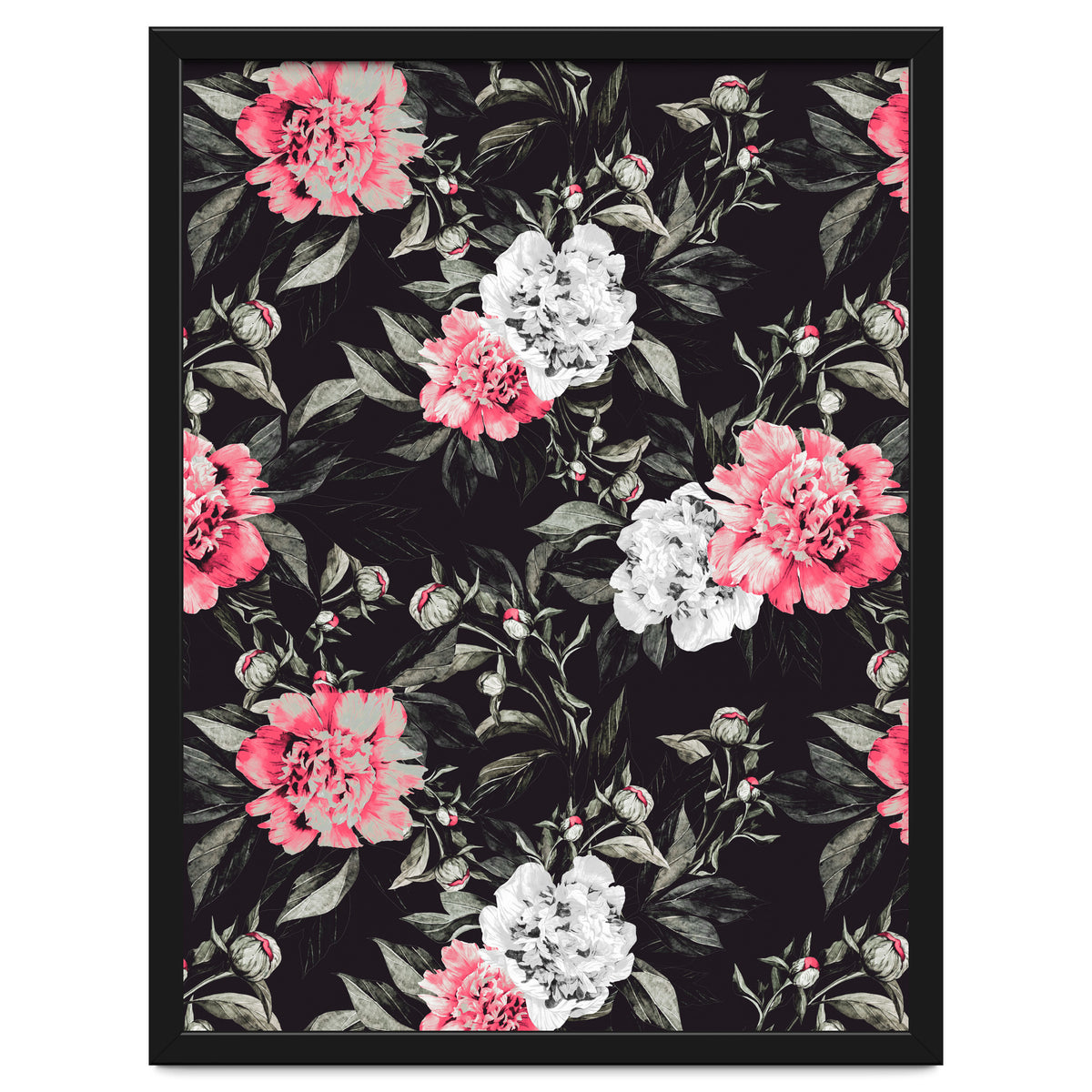 Floral pink - black & white dark