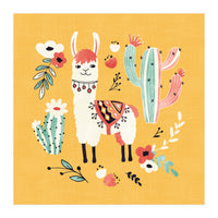 White Llama With Flowers (Print Only)