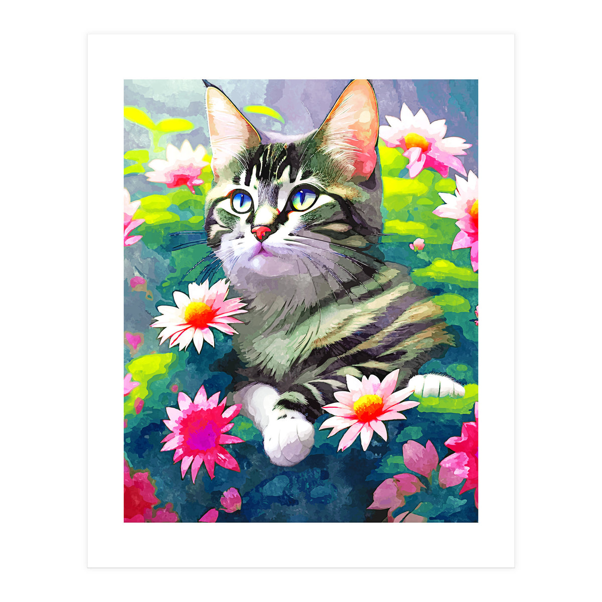Always Positive, The Optimistic Cat, Positivity Mindset Pets, Optimism Watercolor Painting Animals (Print Only)