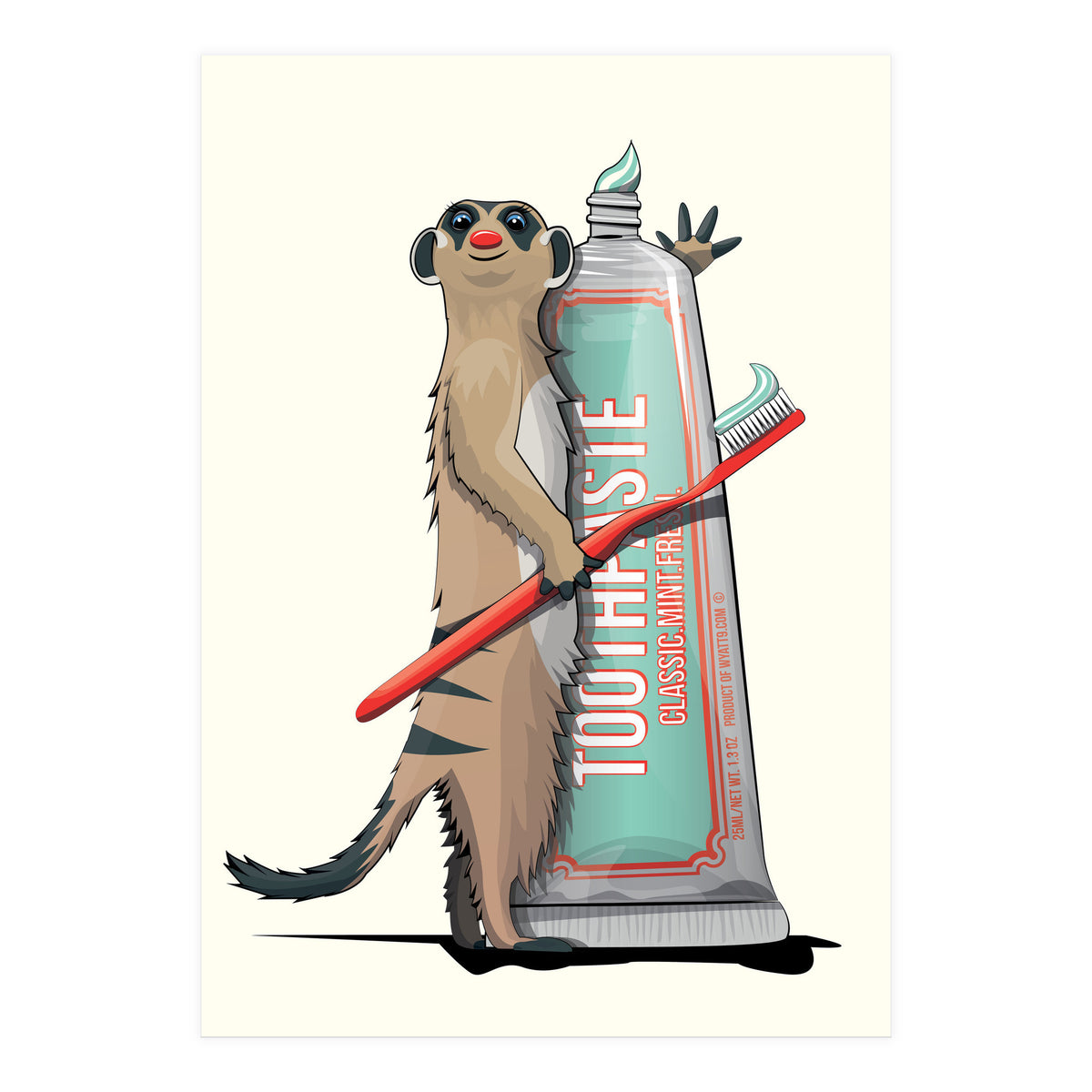 Meerkat Brushing Teeth, Funny Bathroom Humour (Print Only)