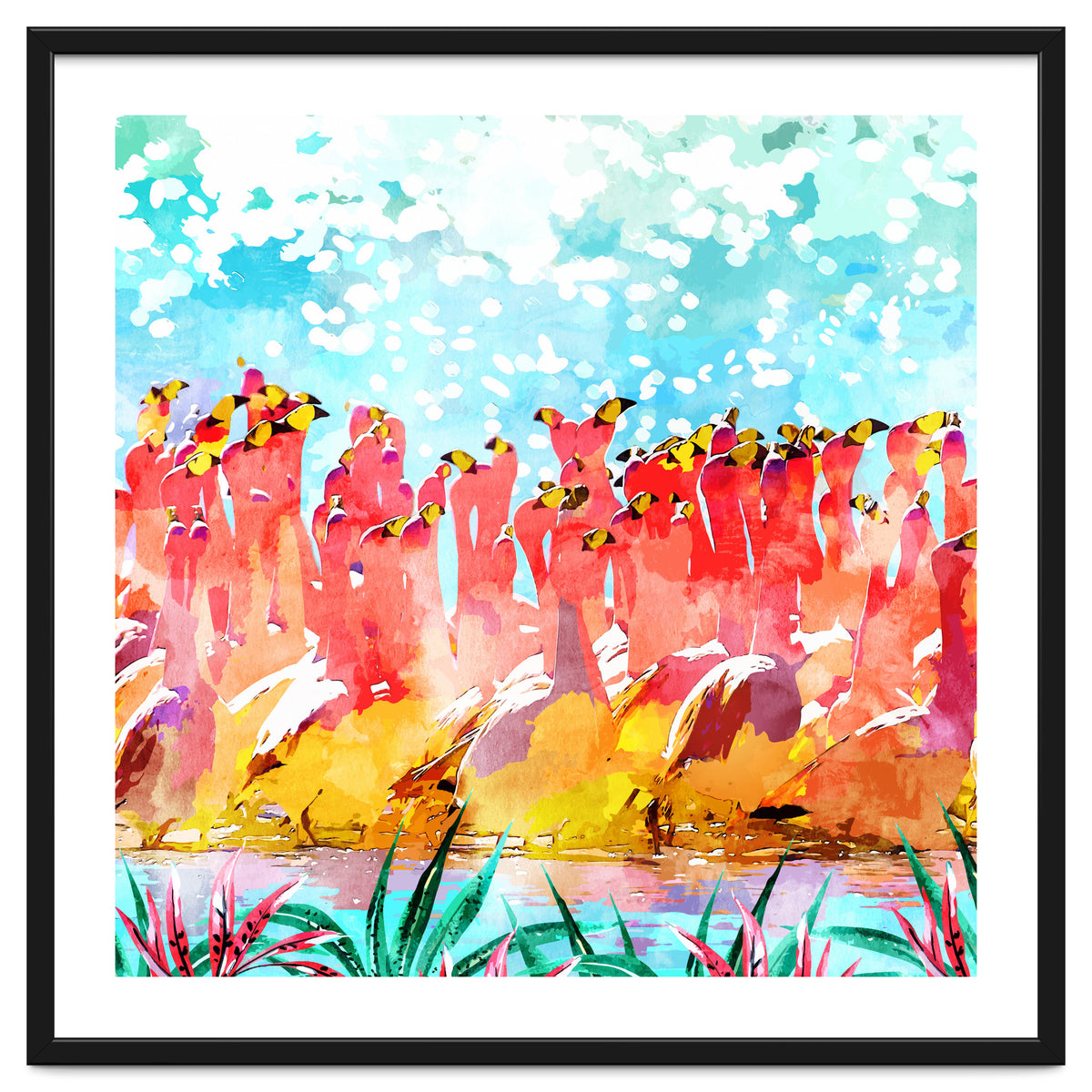 Save The Tropics Series Flamingo Flock Watercolor Painting