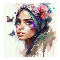 Watercolor Floral Arabian Woman #8 (Print Only)