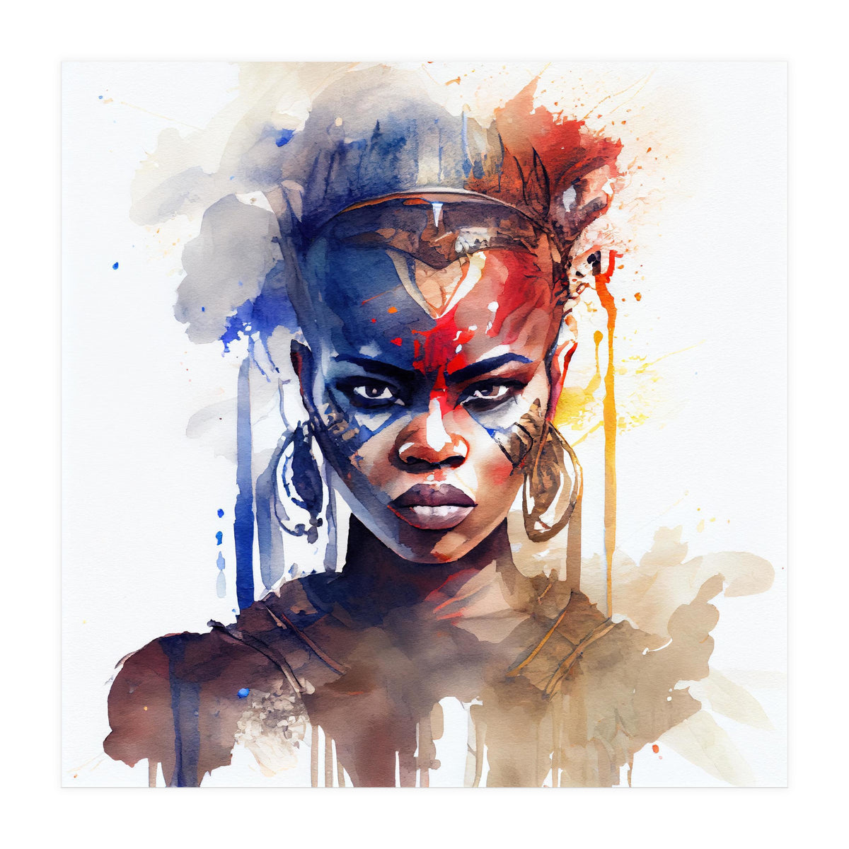 Watercolor African Warrior Woman #1 (Print Only)