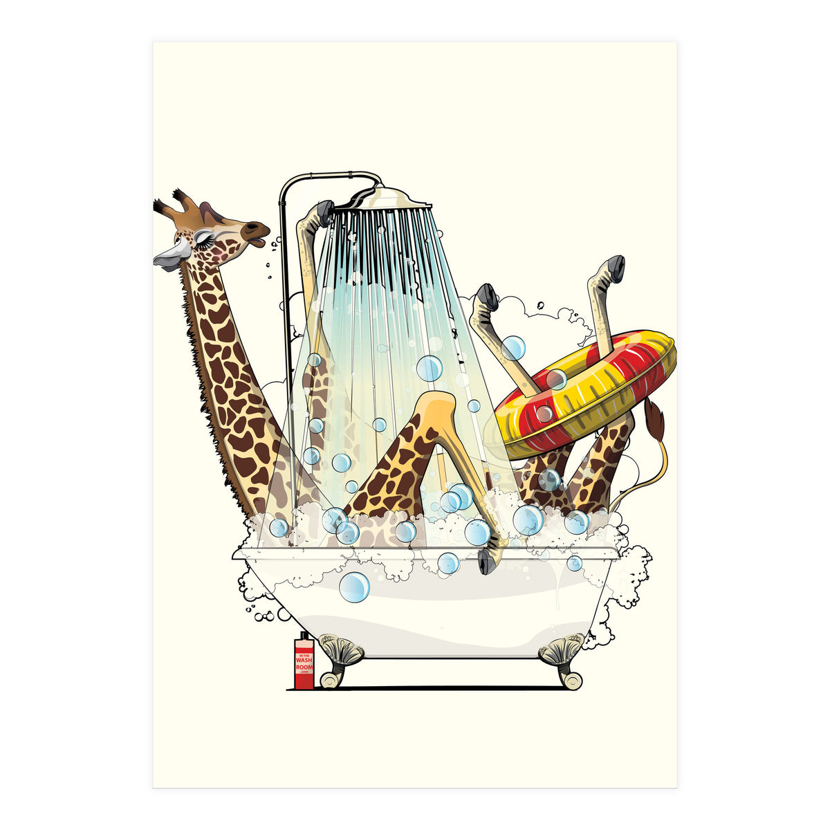 Giraffe in the Bath, Funny Bathroom Humour (Print Only)