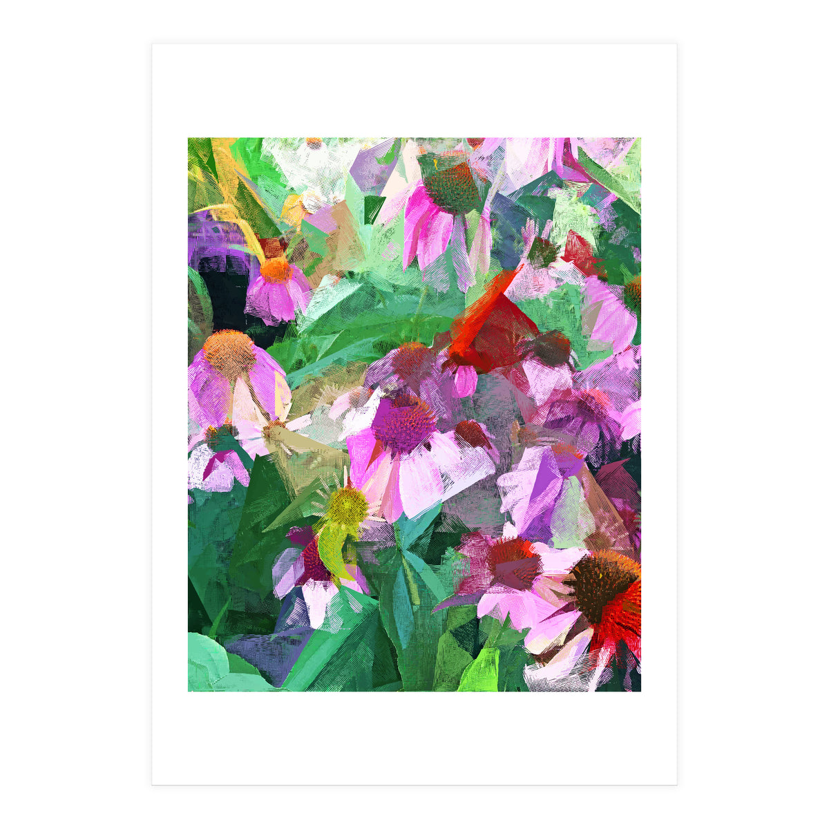 The Memory of Spring, Crosshatch Botanical Floral Painting, Plants Garden Meadow, Flowers Nature Digital Illustration (Print Only)