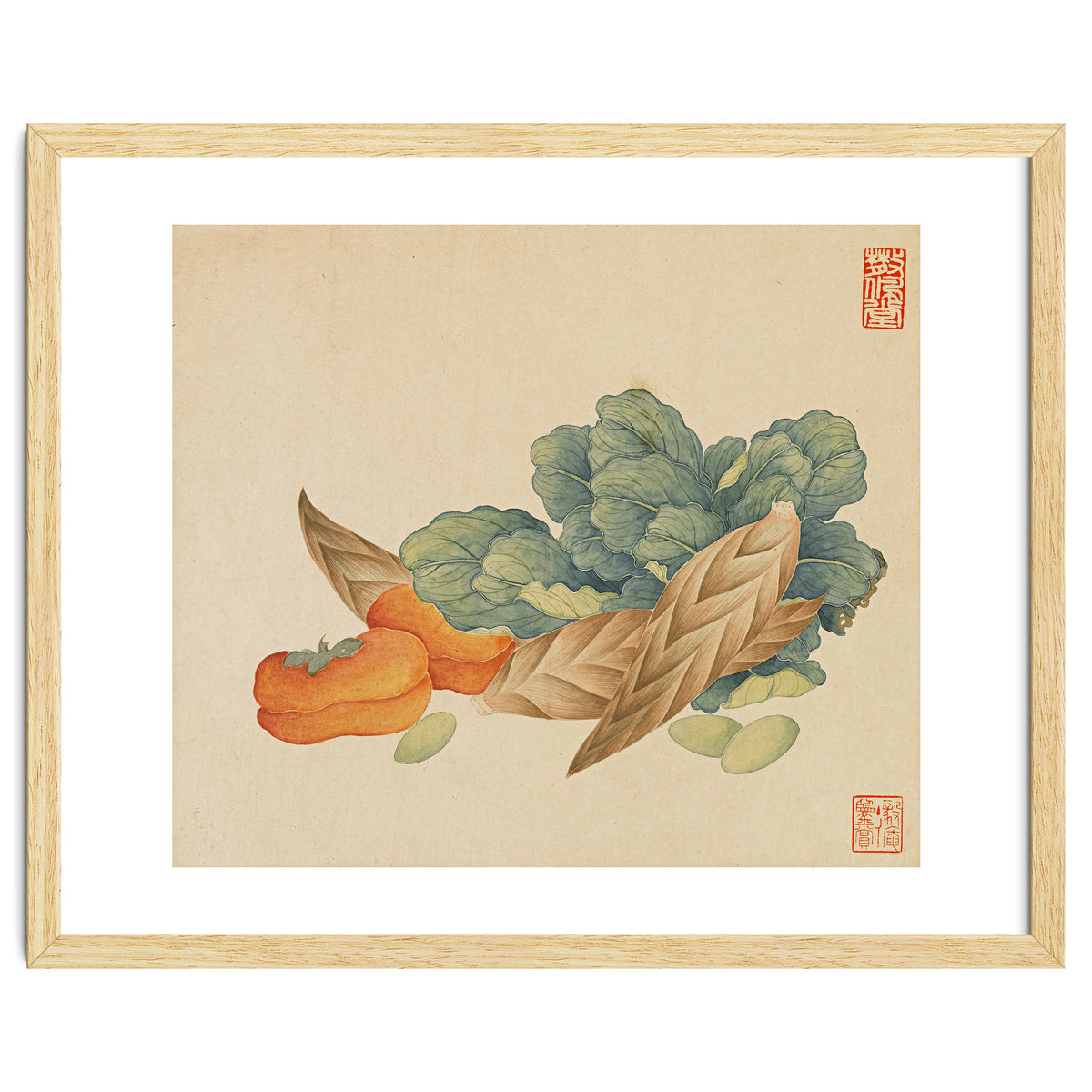 Wang Chengyu~flowers And Vegetables, Vegetables, Fruits, Chinese Cabbage, Lentils, Bamboo Shoots, Persimmons