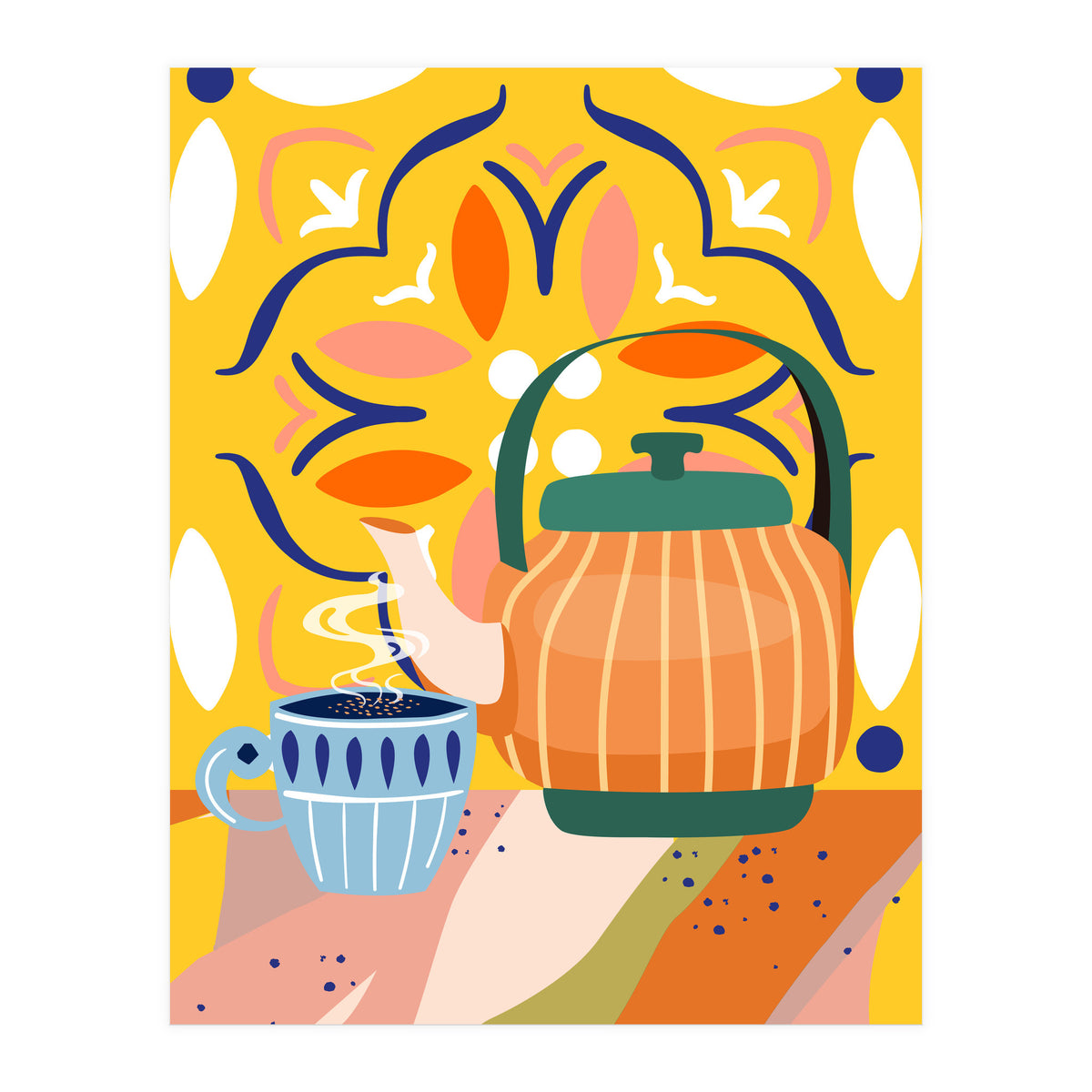 Pumpkin Spice Latte | Tea Chai Kettle & Cup | Modern Bohemian Colorful India | Eclectic Culture (Print Only)