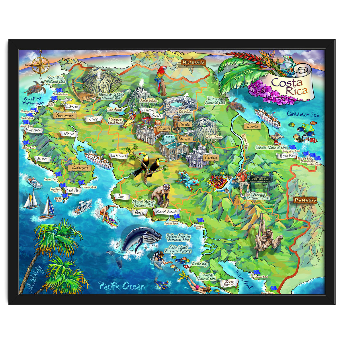 Costa Rica Map Illustration