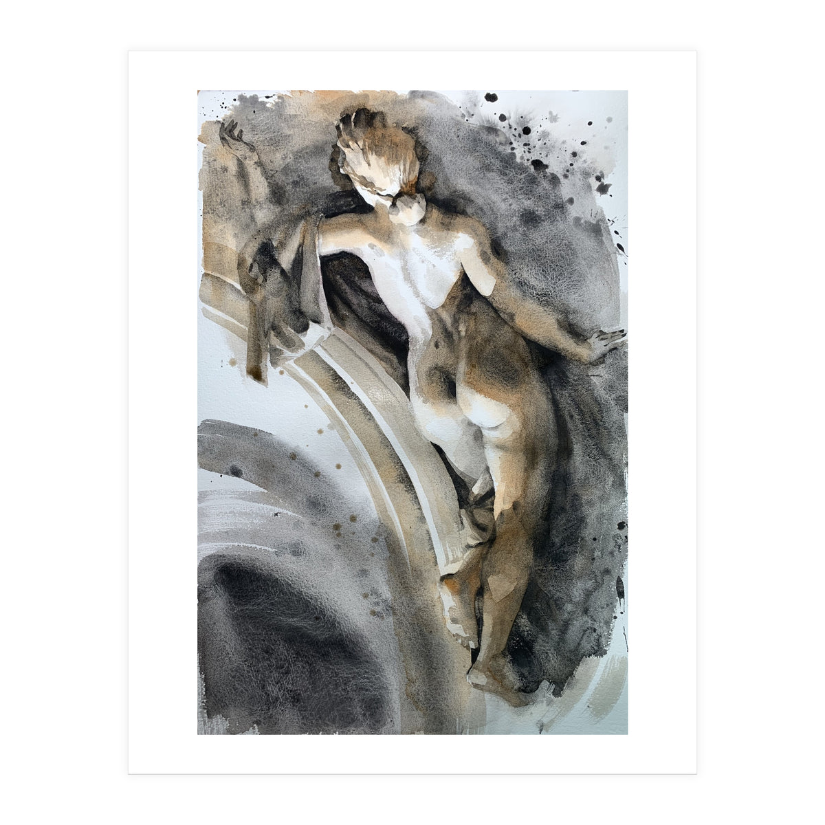 Antique sculpture of a naked girl from behind (Print Only)