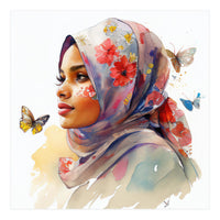 Watercolor Floral Muslim Arabian Woman #1 (Print Only)